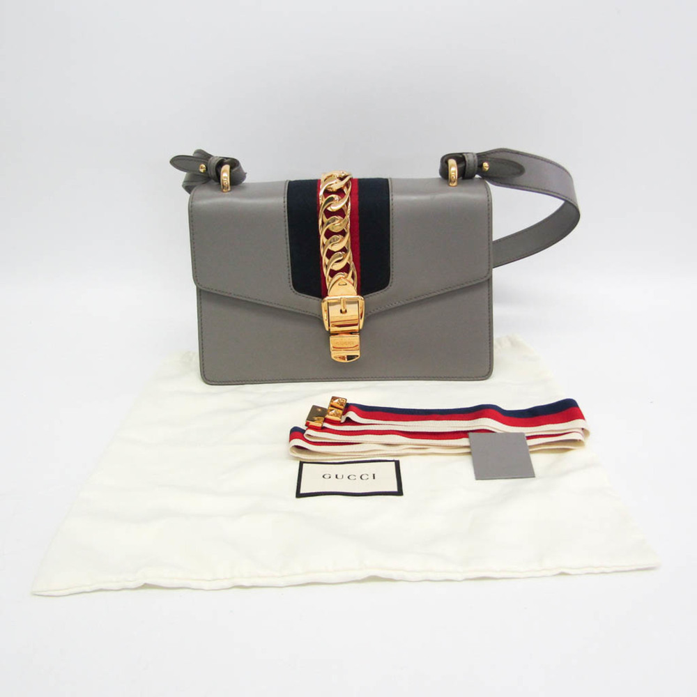 GUCCI Authentic Gray Leather Sylvie Shoulder Bag - Picture 16 of 16